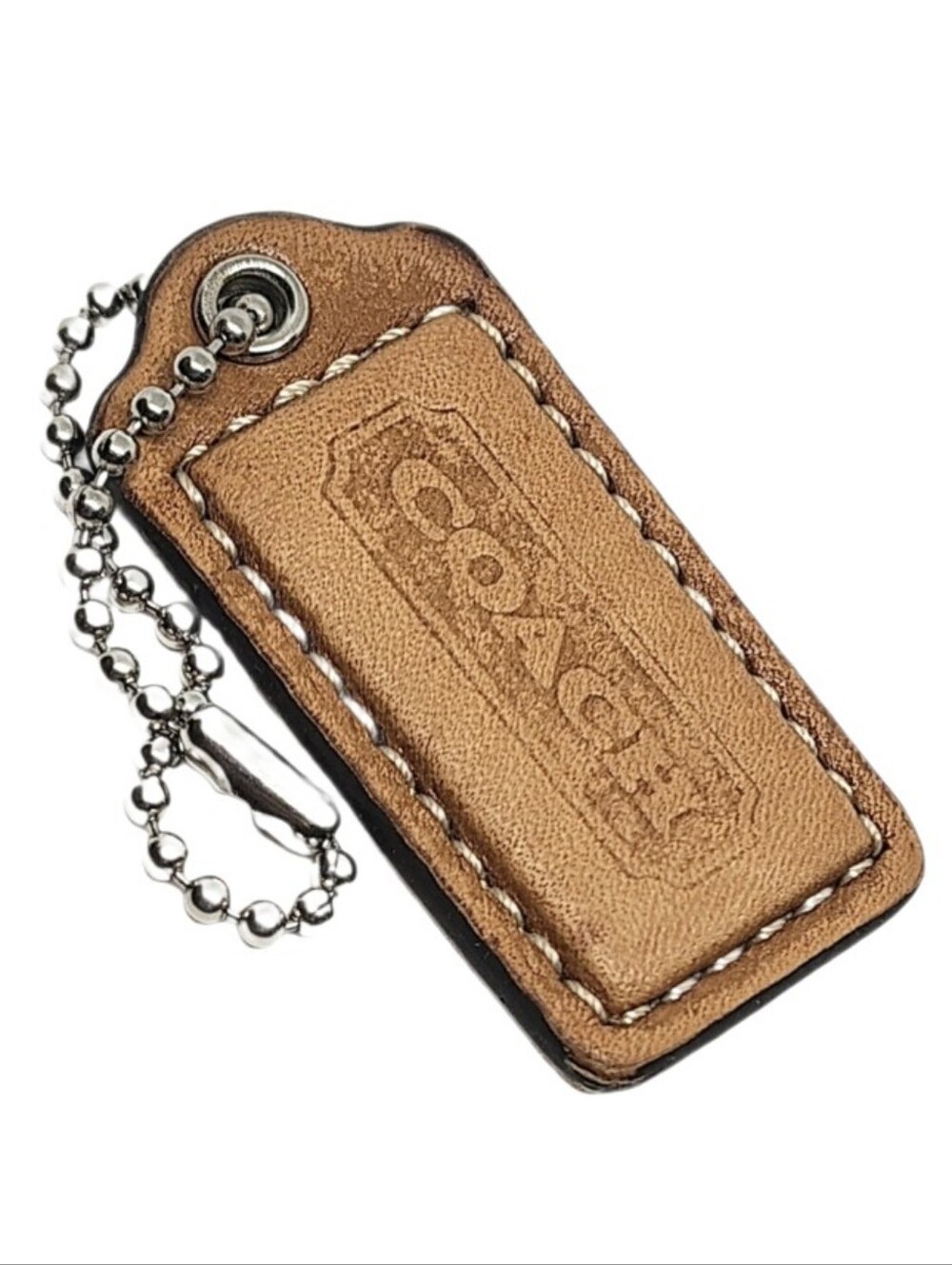 🐴 2" Coach Vintage Y2K Saddle Tan Matte Leather Hang Tag Bag Fob Charm Keychain